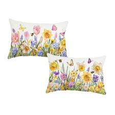 Spring Pillow Covers 12x20 Inch Set of 2 Summer Floral Garden Flowers Throw