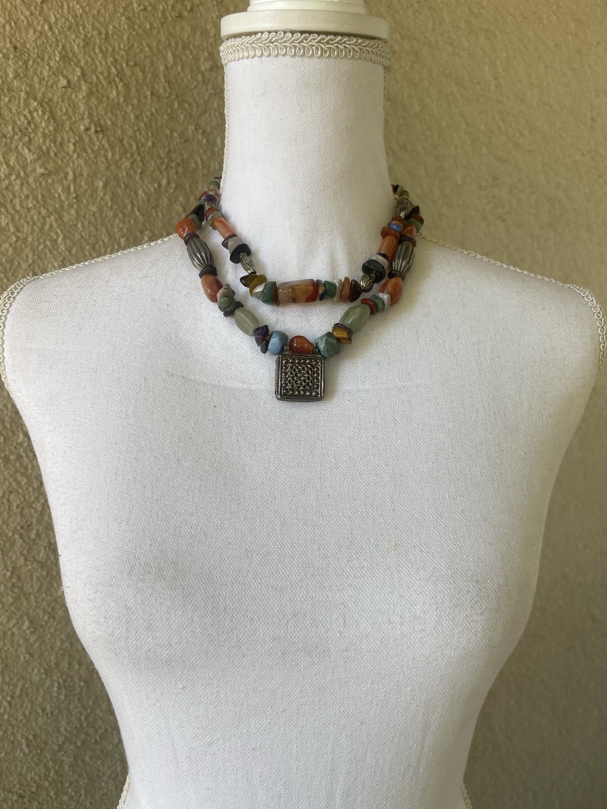Boho Multi-Strand Stone Statement Necklace - image 7