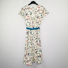 Unique Vintage Small Dress Fit & Flare Make Up Novelty Print Keyhole Retro Y18