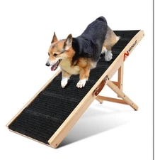 Dog Ramp for Bed, 39" Long Wooden Foldable Dog Ramp, 5 Adjustable Heights from 1