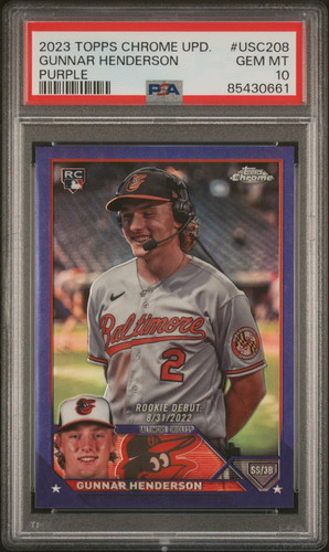 2023 Topps Chrome Update Gunnar Henderson #USC208 Purple Refractor PSA 10