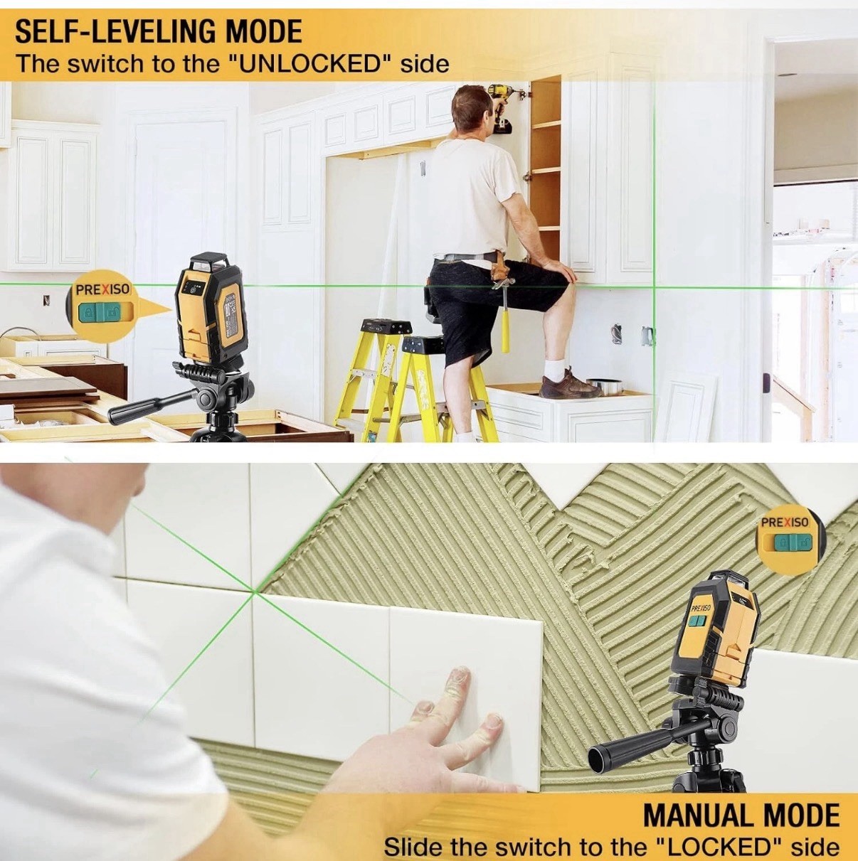 PREXISO 100Ft 360° Laser Level with Tripod Self Leveling Cross Line Laser w/ Bag
