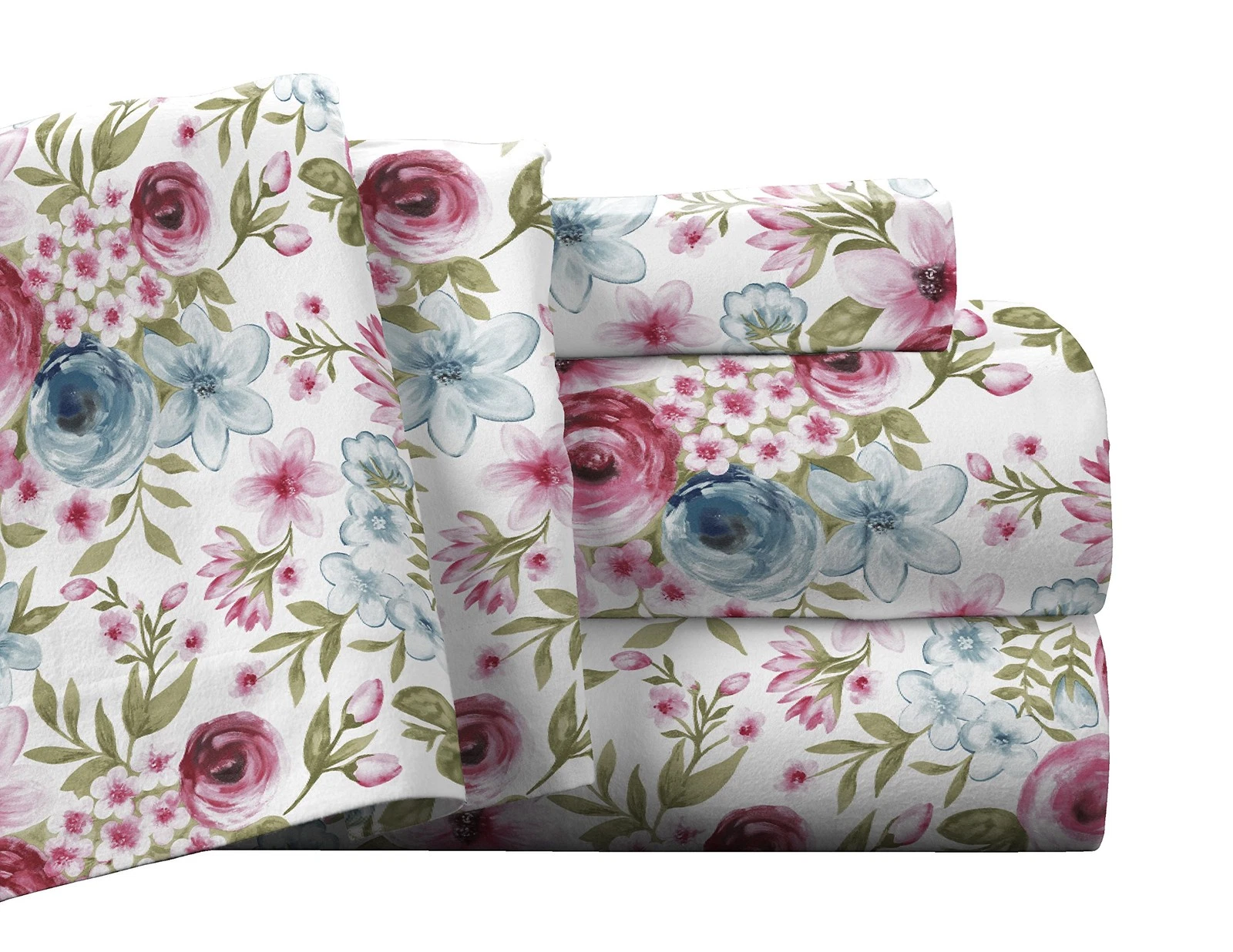 Pointehaven Flannel Deep Pocket Set with Oversized Flat Sheet, Full, Rose Quartz - Thumbnail 2