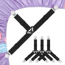 Bed Sheet Fasteners, Triangle Straps Mattress Clips, 3 Way Fitted Black