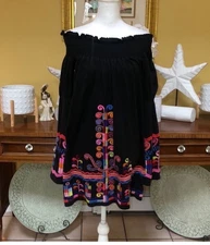 Anthropologie Vava by Joy Han Embroidered Sz Lrg Boho Cotton Slip Dress Top