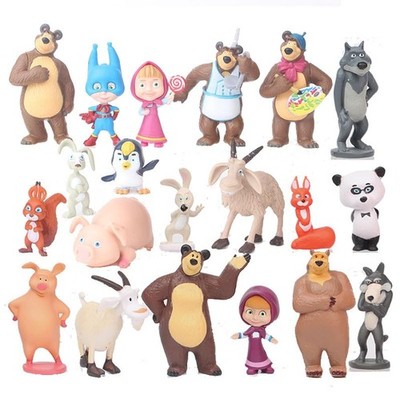 Mascha und der Bär Tierfiguren, 20er Set, 3-7cm PVC Puppen, Tiermodelle, Ru