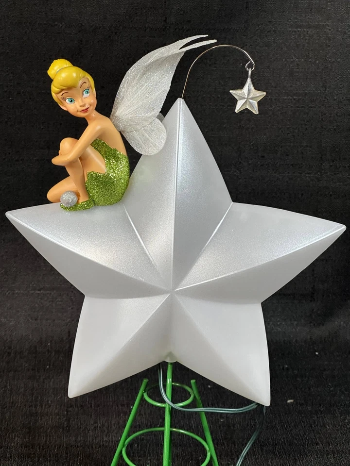 Raro adorno de árbol de Navidad de fibra óptica iluminado estrella Campanilla de Disney Store Foto 2 de 4