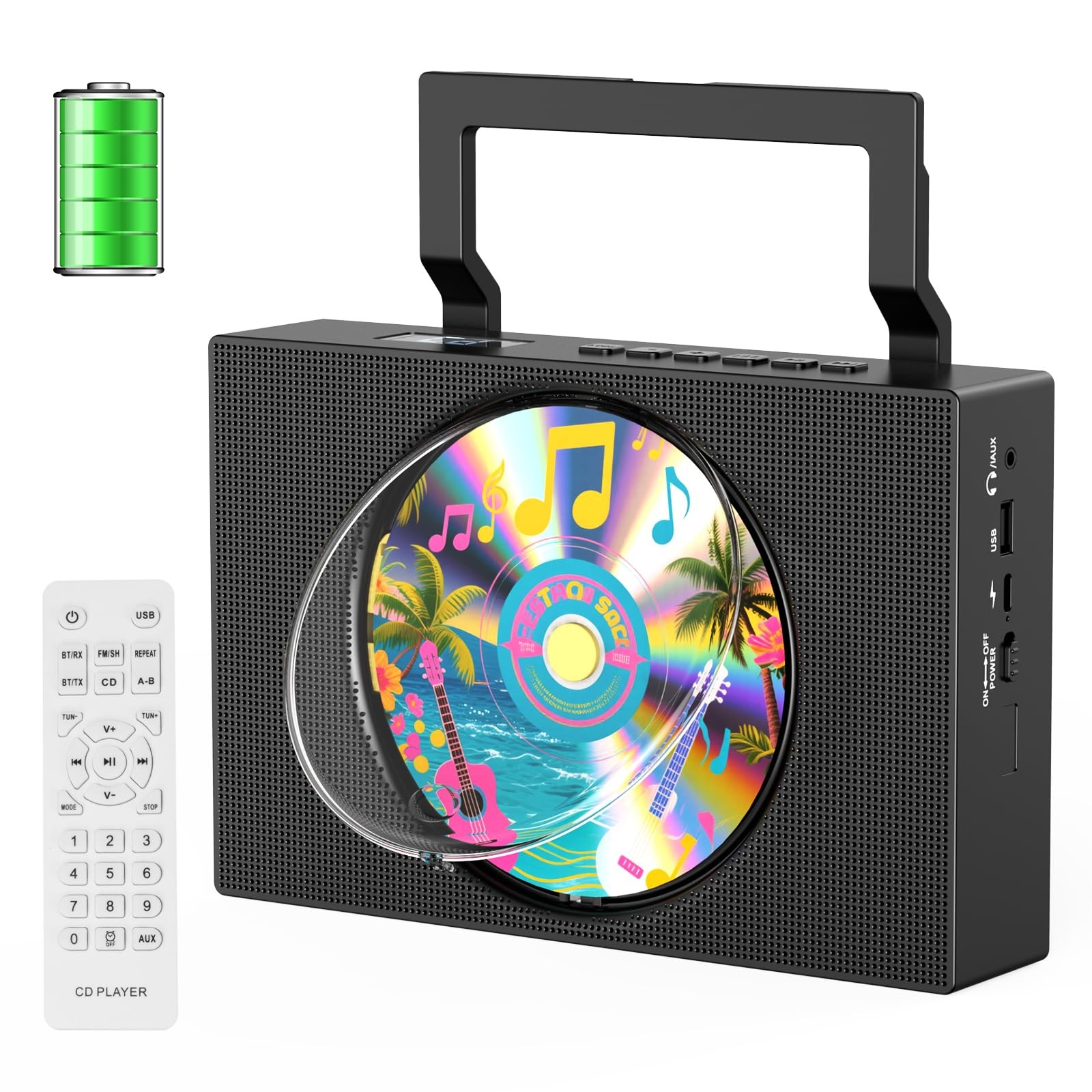 For Home: Bluetooth Cd Player With Speakers Display Rechar..