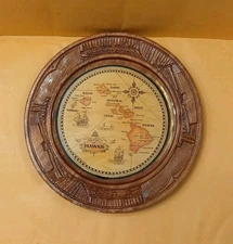 Vtg Made in Hawaii Hawaiian Islands Inlayed Wooden Plate Rainbow Creations 10”