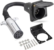 7 Pin Round to 7 Pin Flat Adapter for Tractor Towing, 7 Pole Round to 7 Way RV