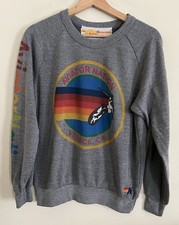 Aviator Nation Sweatshirt Gray Venice CA Rainbow Logo Crewneck USA Raglan Sz XS
