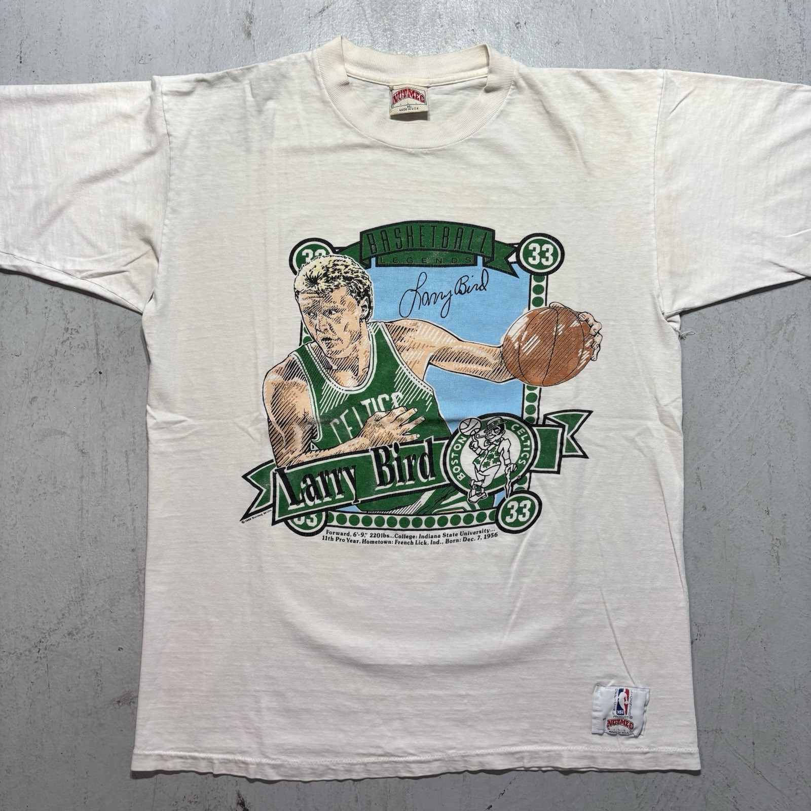 Vintage 80s Nutmeg Mills Larry Bird Celtics NBA Basketball Sportswear T Shirt XL