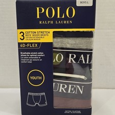 Polo Ralph Lauren 3-Pack Boys' 4D Flex Cotton Boxer Briefs Size Large 14-16 