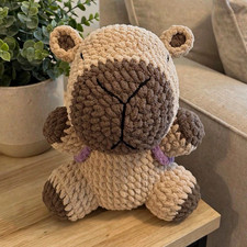 Handmade Crocheted capybara 11 In Plush Stuffed Animal Toy with Purple Backpack