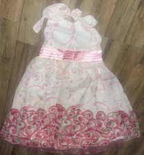 Girl  s Disorderly Kids Halter Top Bow Tie Back Easter Dress Pink Swirls Size 12