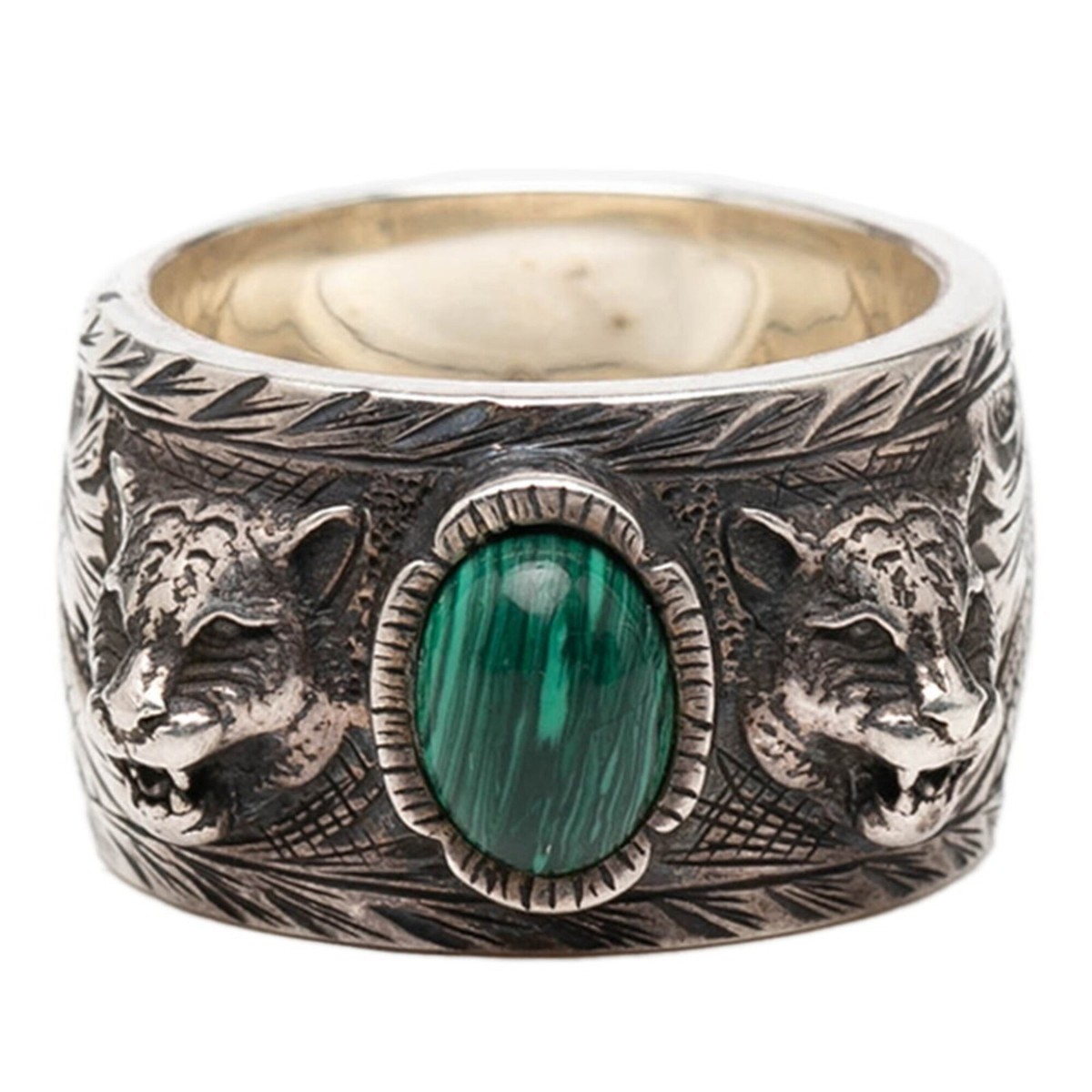 GUCCI タイガー　リング Gucci Tiger Head Garden Ring, Size 23, Silver, Green, SV925, Malac