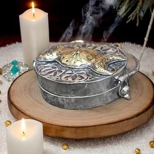 Triple Moon Silver Locket with Tree of Life Handmade Pendant with Crystal Charm