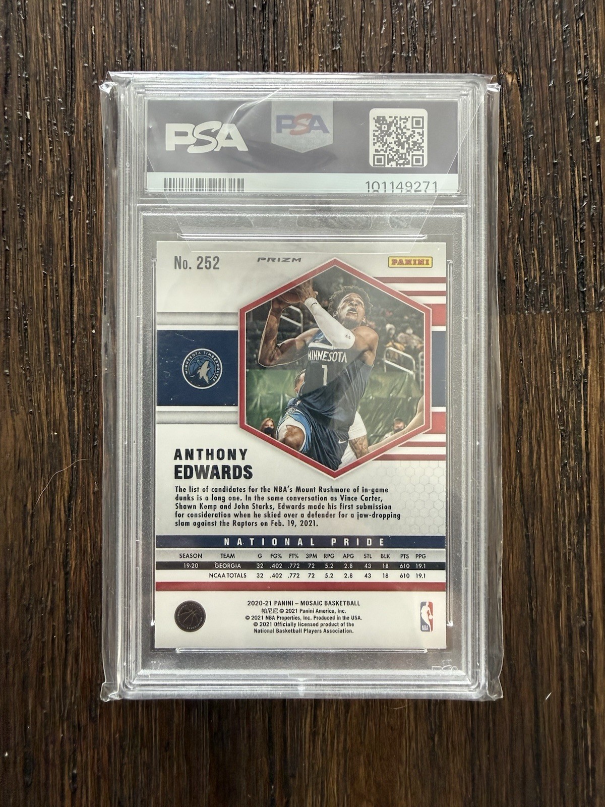 2020 Panini Mosaic Anthony Edwards Camo Pink PSA 9 view 2