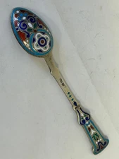 Antique Russian silver 88 champleve enamel spoon by Antip Kuzmichev, 12cm