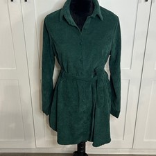 Nasty Gal Green Corduroy Shirt Dress Tie Waist Button Front Size Small