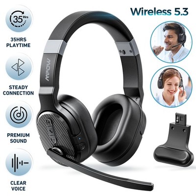 Mpow Detachable Earpad Bluetooth Headset Wireless Headphones Noise Canceling MIC