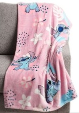 Disney Stitch Floral Soft Minky Fleece Oversized Plush Throw Blanket, 60" X 70"