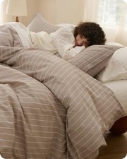 Striped Duvet Cover Queen Size, 100 Washed Cotton PureWoven Duvet Cover Linen