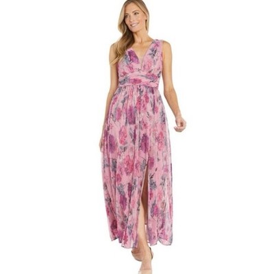 R&M Richard s Crinkled Floral Shimmer Print Maxi Dress size 14