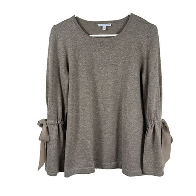 RSVP by Talbots Sweater Top Size S Tan Gold Metallic Bow Sleeve Wool Blend