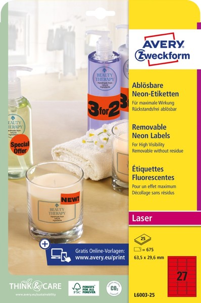 Avery Zweckform Stick&Lift Etiketten, Rund: 63,5 Mm, Rot-image