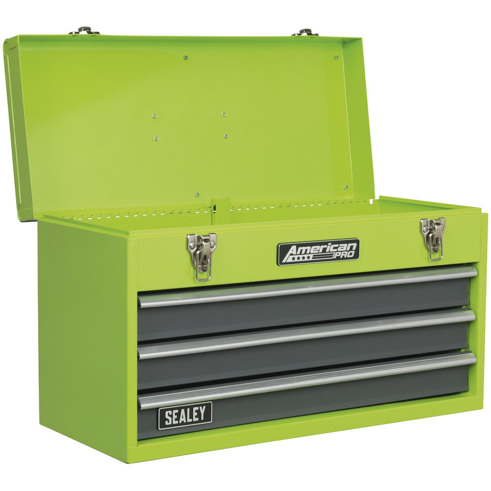 Sealey Tool Chest 3 Drawer Portable - BB Runners - Hi-Vis Green