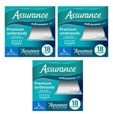 54 Count (3x18) Assurance Max Absorbency Unisex Premium Underpad Size L 23 x 36"
