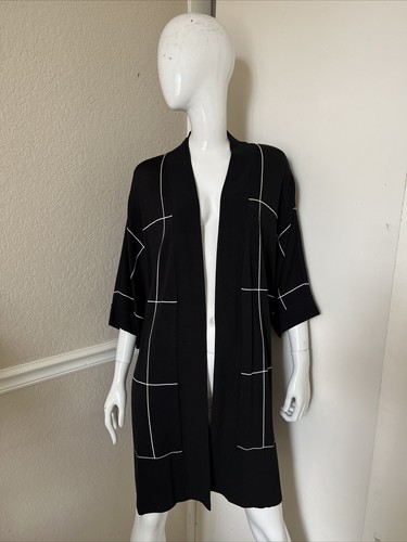 JOSEPH RIBKOFF NWT! Black Thin Viscose Knit Long Open Cardigan Sweater Sz S NEW!