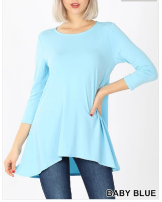  Zenana 1X  Premium ITY Poly Blend Stretch Fabric 3/4 Sleeve Round Neck Top 