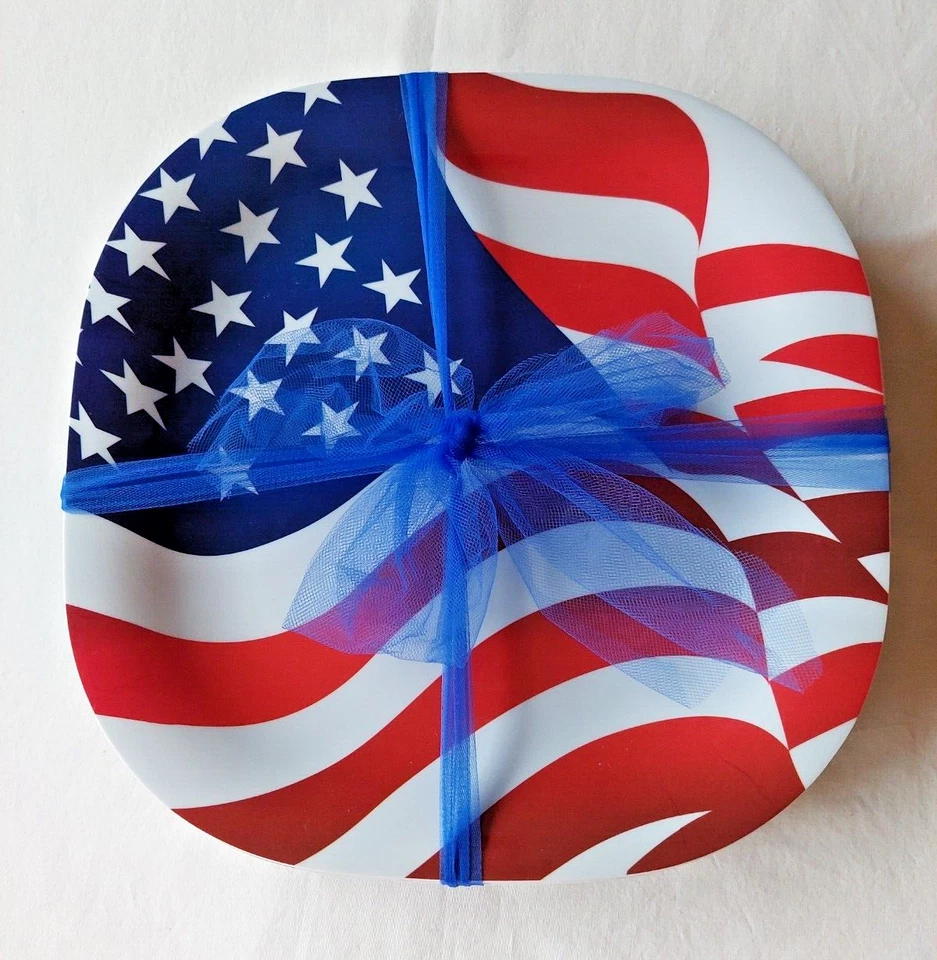 Juego de 6 platos de cena bandera americana 4 de julio 11" melamina roja, blanca y azul Foto 4 de 4