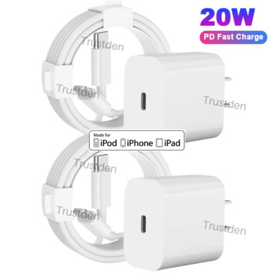2Pack PD Cord USB C Power Adapter Cube 20W Fast Charger For iPhone 13 12 11 XR 8