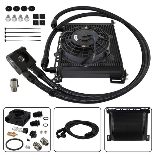Universal 30 Row AN10 Thermostatic 73 Degree Oil Cooler Kit+7'' Electric Fan Kit - Picture 5 of 9