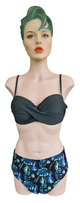 Cupshe Damen Bikini Sommer Strand Bademode  Blättermuster Schwarz Grün Gr. XL