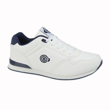 BOWLING BOWLS SHOE - MENS - DEK - WHITE NAVY PU - LACE UP - TRAINER STYLE