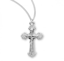 Fancy Engraved Sterling Silver Crucifix Features 18in Long chain