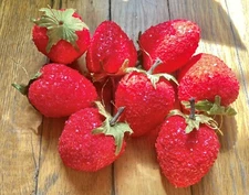 8 Strawberries Christmas Ornaments Sugared Glitter Bowl Fillers Vintage Lot