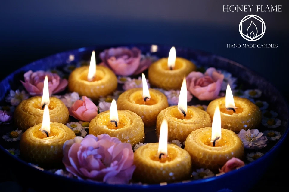 15 x Large FLOATING 100% BEESWAX Tea Light Candles ~ 3cm x 5cm ~Eco-friendly - Image 3 of 4