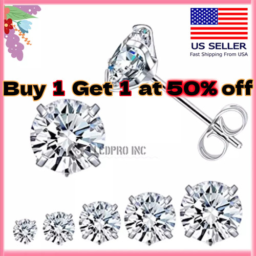 Classic Cubic Zirconia Earrings 925 Sterling Silver Round Women Men Jewelry CZ