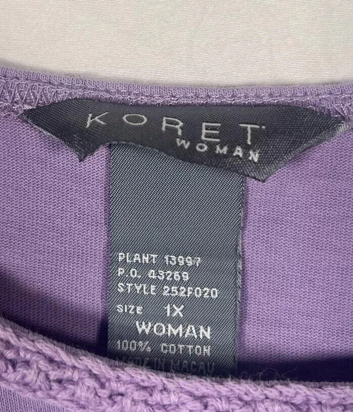 Lote de 2 Camisas Regata Feminina Vintage Koret Tamanho 1X Verão Bordada Roxa - Imagem 3 de 4