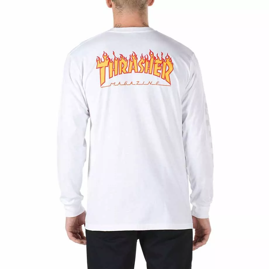 Vans x Thrasher Shirt Long Sleeve Logo White | eBay