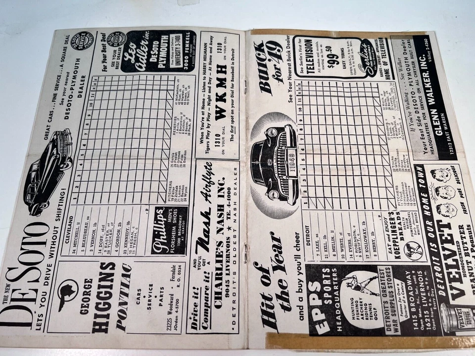 🔥1949 Detroit Tigers Program v Indians Unscored 🔥 - Image 2 of 4
