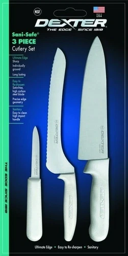 Dexter Russell SS3 Sani-Safe Cutlery Set Chef, Bread, Paring Knife 20503