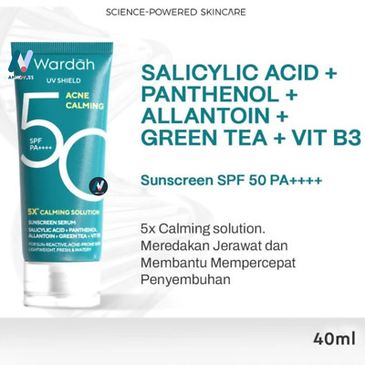 WARDAH UV Shield Acne Calming Sunscreen Serum SPF50 PA++++ Bright Fresh 40ml