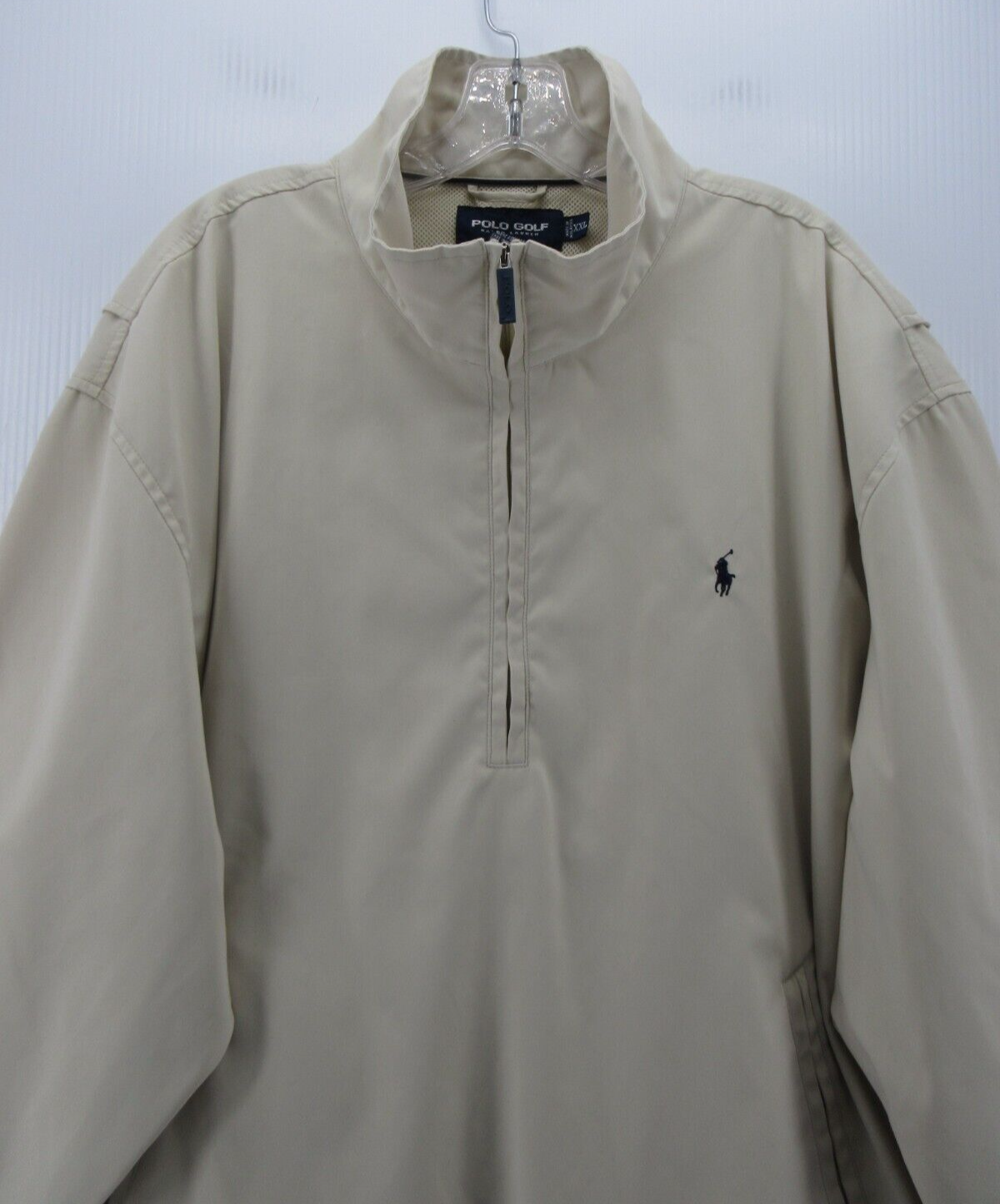 VINTAGE Ralph Lauren Polo Golf Giacca Uomo XXL Beige Harrington Cappotto Blu Pony