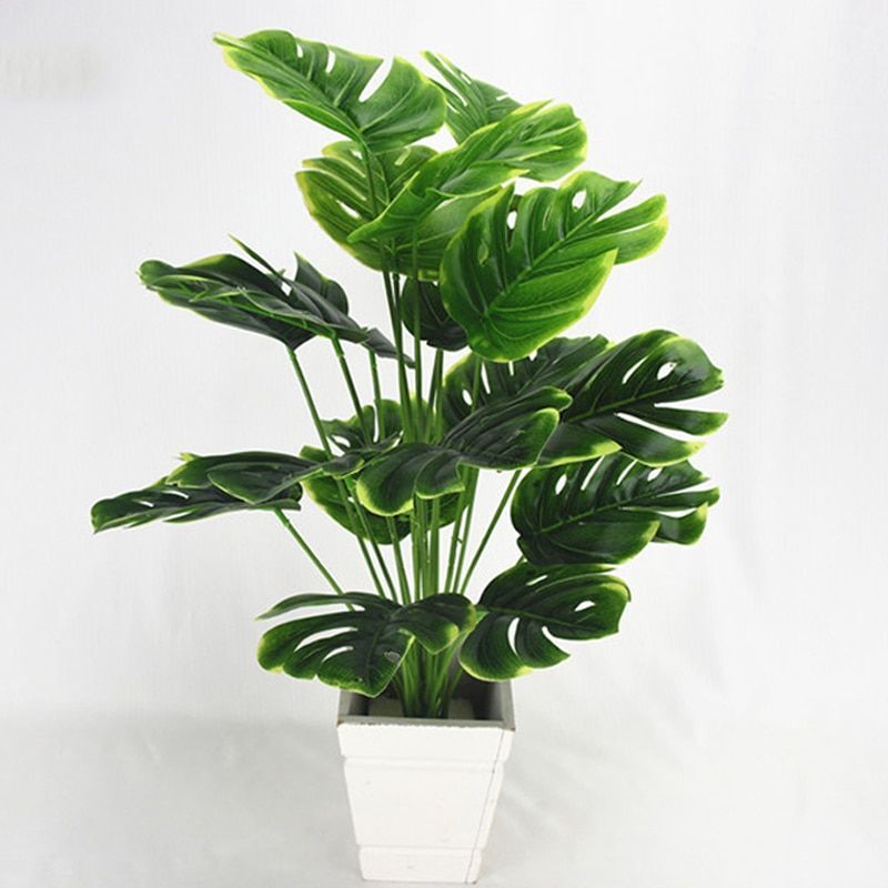 Artificial Plants Green Palm Leaves Monstera Home Garden Living Room Bedroom-image